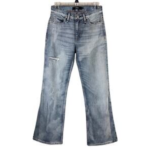 Hudson Blue Quiet Light Wash Rosie Mid Rise Wide Leg Crop Denim Jeans Pants